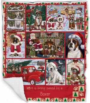 Doggie of the Day Boxer Dogs Blanket - Love is Being Owned Christmas - Super Soft & Warm Pet Theme for Sofa or Bed, Warm Fleece, Sherpa or Woven Material, BLNKT49836 (50x60 Woven)