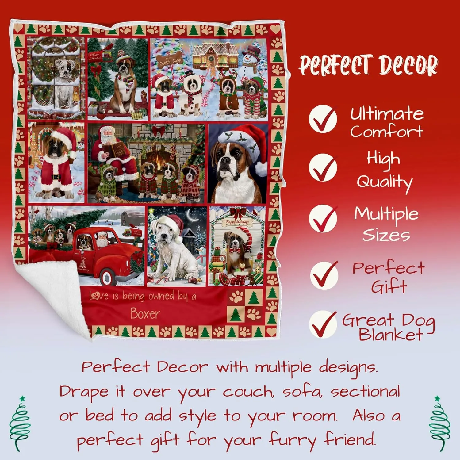 Doggie of the Day Boxer Dogs Blanket - Love is Being Owned Christmas - Super Soft & Warm Pet Theme for Sofa or Bed, Warm Fleece, Sherpa or Woven Material, BLNKT49836 (50x60 Woven)