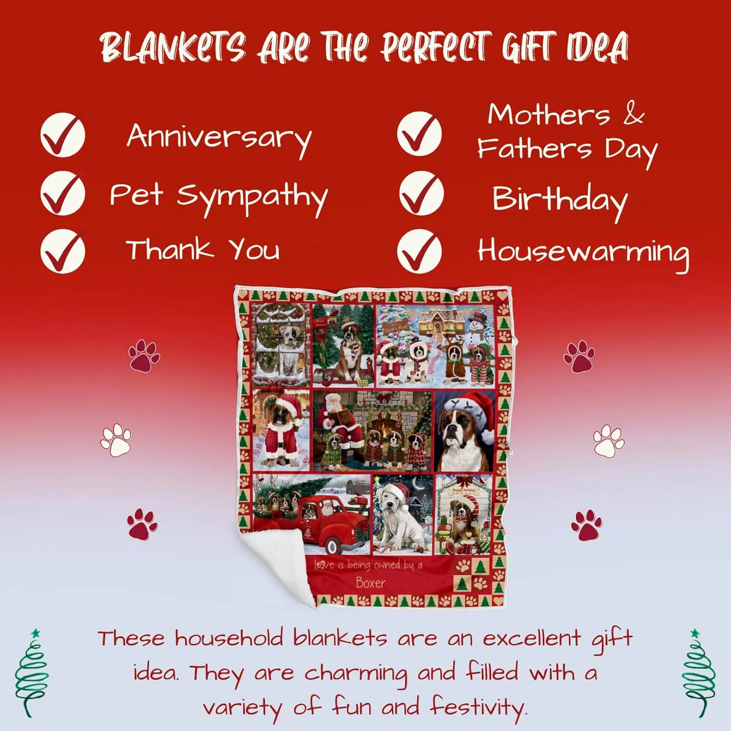 Doggie of the Day Boxer Dogs Blanket - Love is Being Owned Christmas - Super Soft & Warm Pet Theme for Sofa or Bed, Warm Fleece, Sherpa or Woven Material, BLNKT49836 (50x60 Woven)