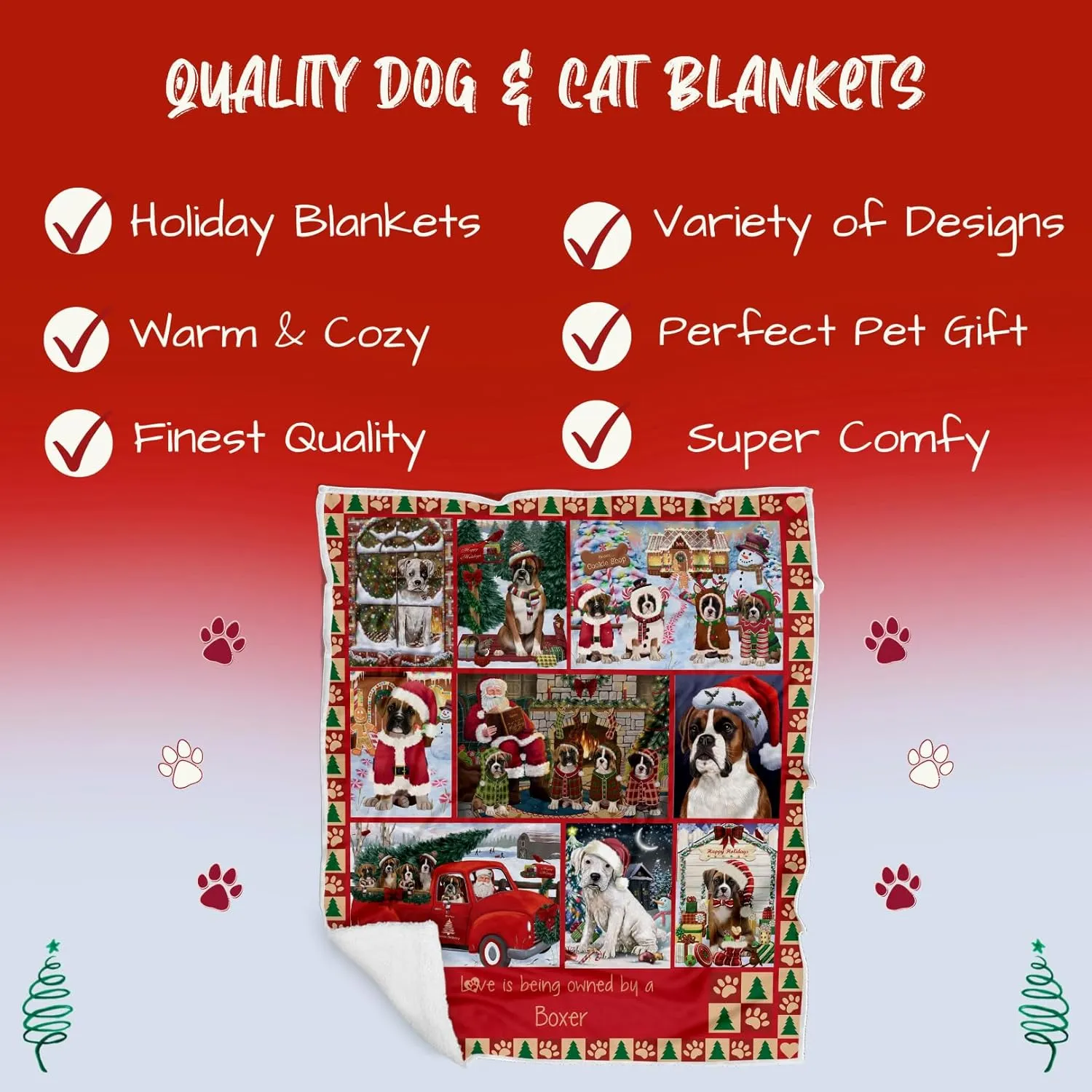 Doggie of the Day Boxer Dogs Blanket - Love is Being Owned Christmas - Super Soft & Warm Pet Theme for Sofa or Bed, Warm Fleece, Sherpa or Woven Material, BLNKT49836 (50x60 Woven)