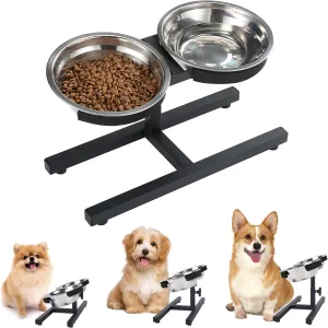 Elevated Dog Bowls Adjustable from 4.3-6.3 in, Raised Cat Bowls for Indoor Cats, Adjustable Metal Raised Dog Bowl Stand, with 2 Stainless Steel Bowls for Cats and Puppy