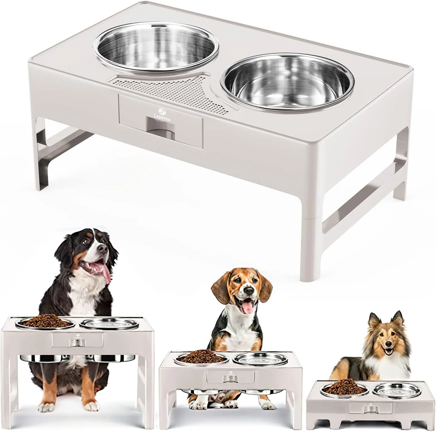 Elevated Dog Bowls, Stainless Steel Raised Dog Bowl with Adjustable Stand, Double Dog Food and Water Bowl for Small Medium Large Dogs