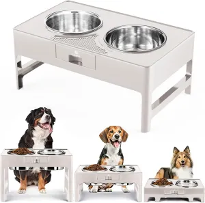 Elevated Dog Bowls, Stainless Steel Raised Dog Bowl with Adjustable Stand, Double Dog Food and Water Bowl for Small Medium Large Dogs