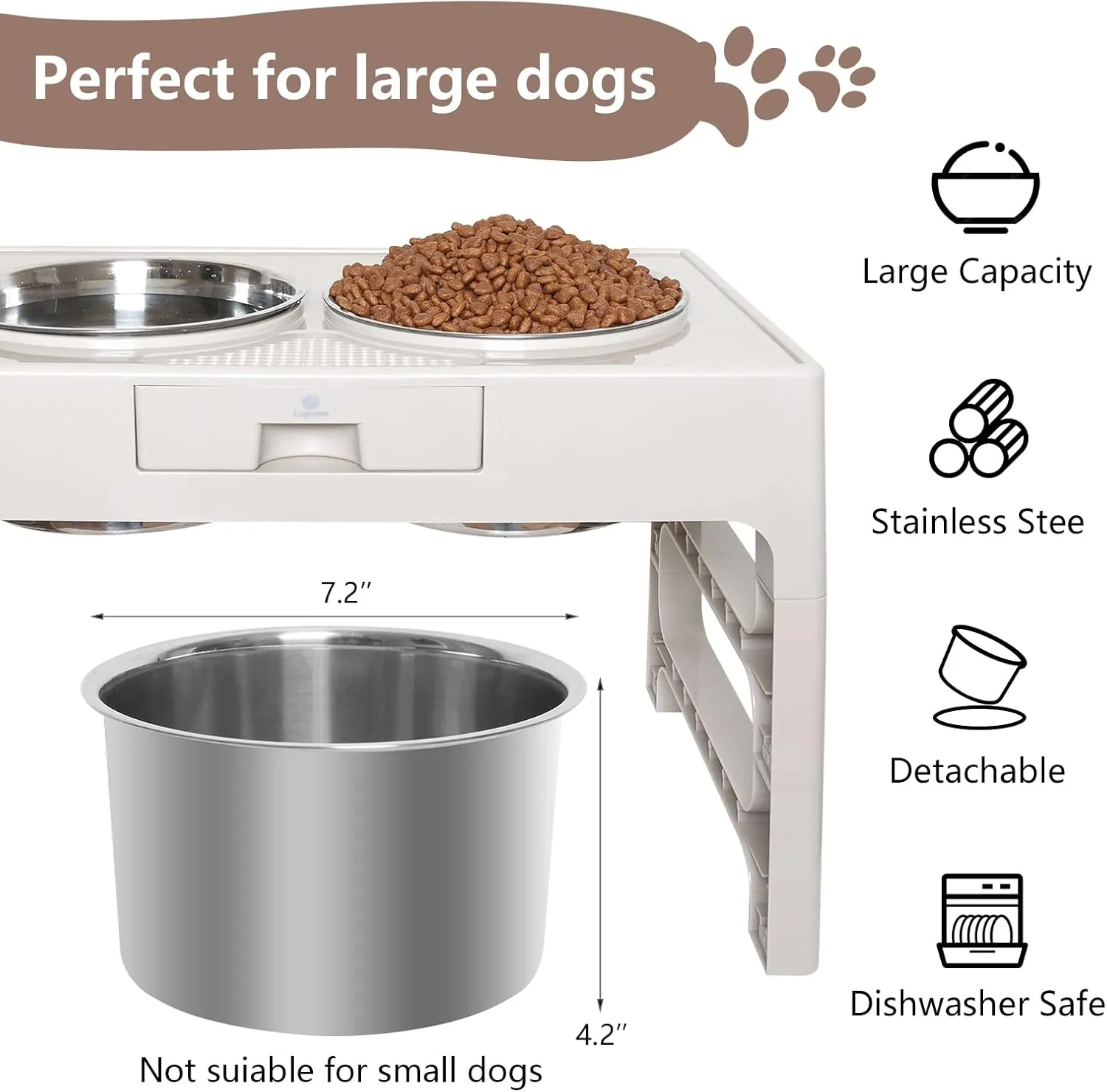 Elevated Dog Bowls, Stainless Steel Raised Dog Bowl with Adjustable Stand, Double Dog Food and Water Bowl for Small Medium Large Dogs