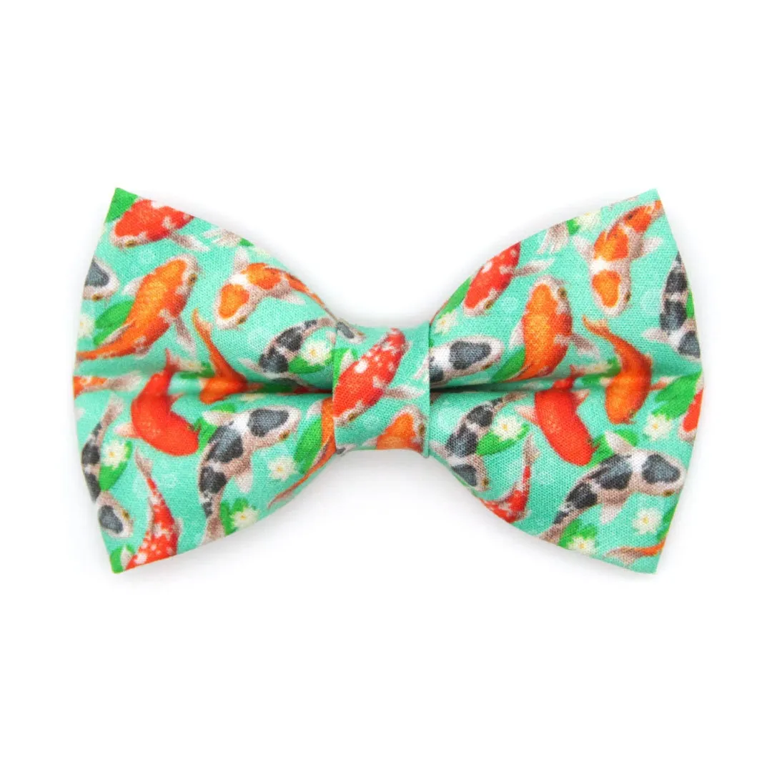 Fish Cat Bow Tie - "Koi Pond" - Goldfish Green Bow Tie for Cat / Asian, Japanese, Coi, Carp / Cat   Small Dog Bowtie