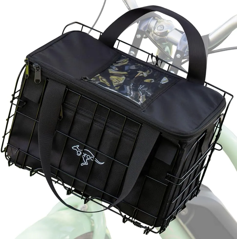 Foldable Bike Basket Front/Rear with Insulated Cooler Bag, Folding Bicycle Basket with Removable Insulated Tempurature Control Bag, Large Quick Release Design Metal Ebike Basket for All Ages