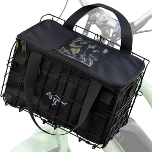 Foldable Bike Basket Front/Rear with Insulated Cooler Bag, Folding Bicycle Basket with Removable Insulated Tempurature Control Bag, Large Quick Release Design Metal Ebike Basket for All Ages