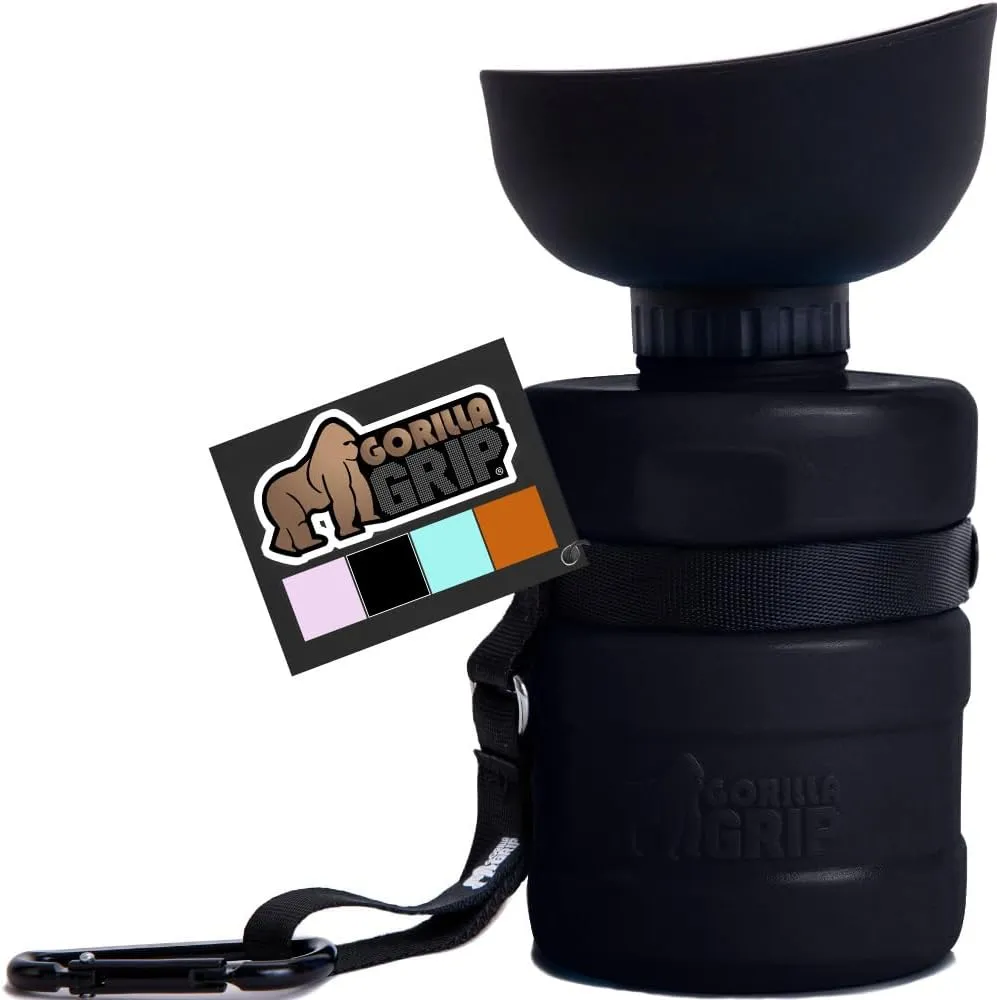 GORILLA GRIP Dog Water Bottle, Portable Water Bowl Dispenser for Dogs, 12 oz Leak Proof Pet Travel Squeeze Bottles, Food Grade Silicone, to Go Puppy Essentials, Hiking Camping Trip Accessories, Black