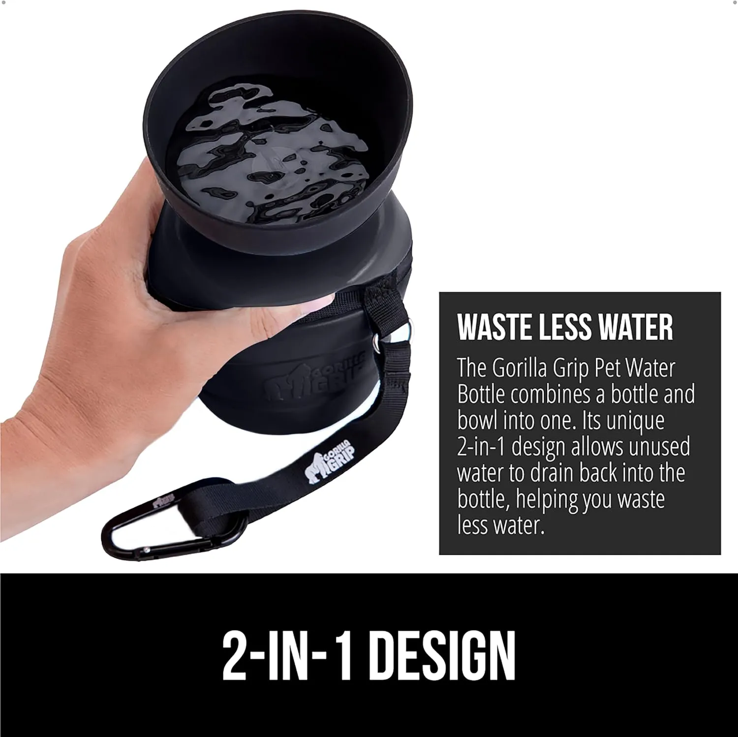 GORILLA GRIP Dog Water Bottle, Portable Water Bowl Dispenser for Dogs, 12 oz Leak Proof Pet Travel Squeeze Bottles, Food Grade Silicone, to Go Puppy Essentials, Hiking Camping Trip Accessories, Black