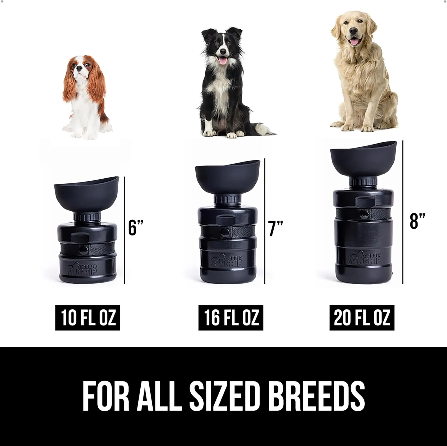 GORILLA GRIP Dog Water Bottle, Portable Water Bowl Dispenser for Dogs, 12 oz Leak Proof Pet Travel Squeeze Bottles, Food Grade Silicone, to Go Puppy Essentials, Hiking Camping Trip Accessories, Black