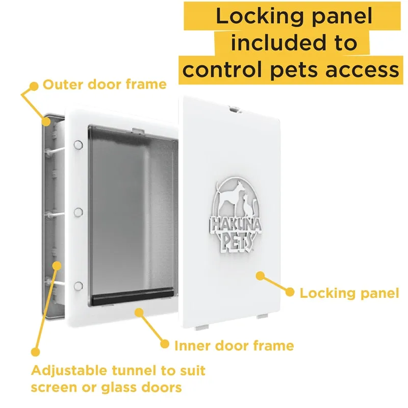 Hakuna Pets Medium Pet Door - White / 2-Way Locking Flap / Max Pet Size 18kg