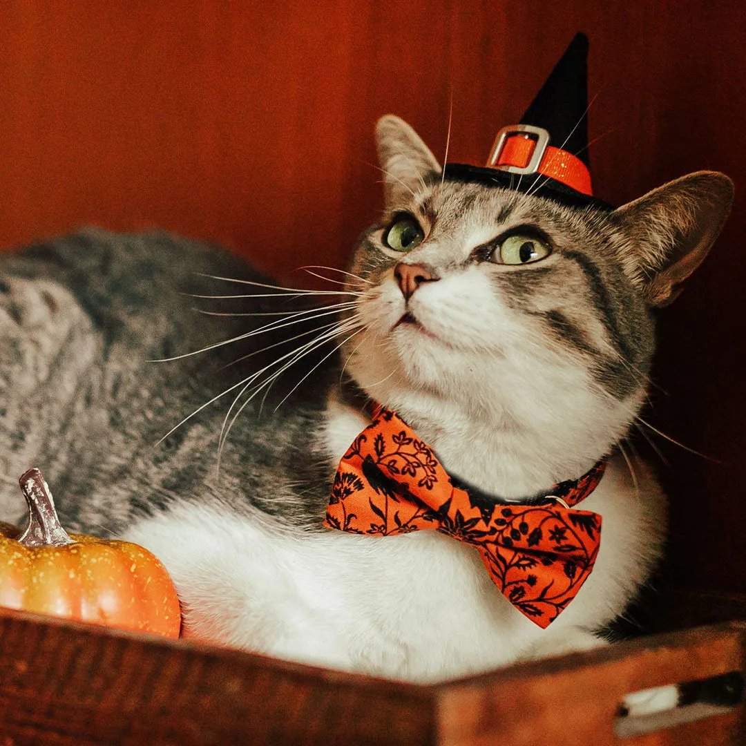 Halloween Pet Bow Tie - "Gothic Halloween" - Black & Orange Bow Tie for Cat / Spooky Floral / For Cats   Small Dogs (One Size)