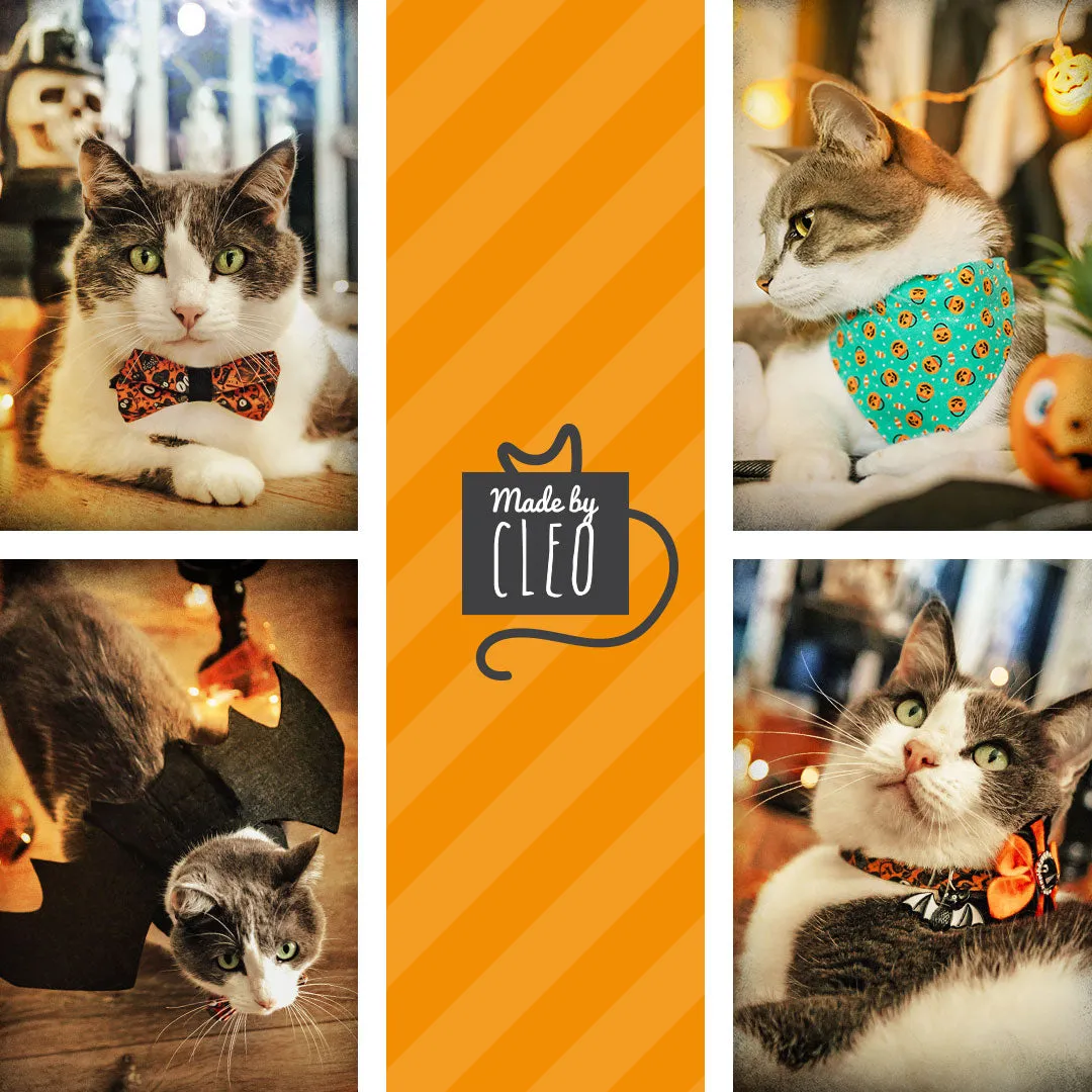 Halloween Pet Bow Tie - "Gothic Halloween" - Black & Orange Bow Tie for Cat / Spooky Floral / For Cats   Small Dogs (One Size)