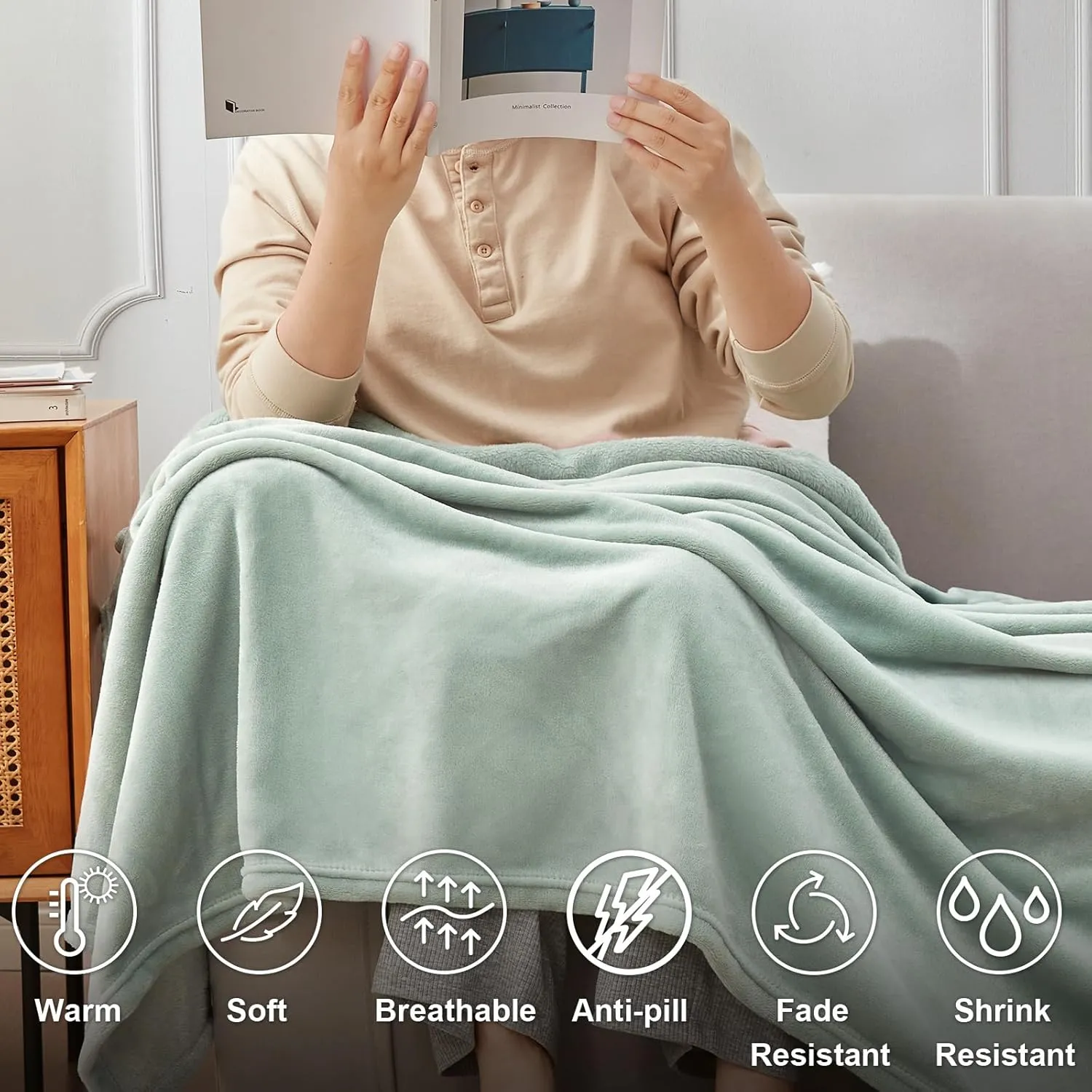 Hansleep Fleece Celadon Throw Blanket, Super Soft Flannel Fuzzy Plush Cozy Blanket for All Seasons, Celadon, Throw 50x60 Inches