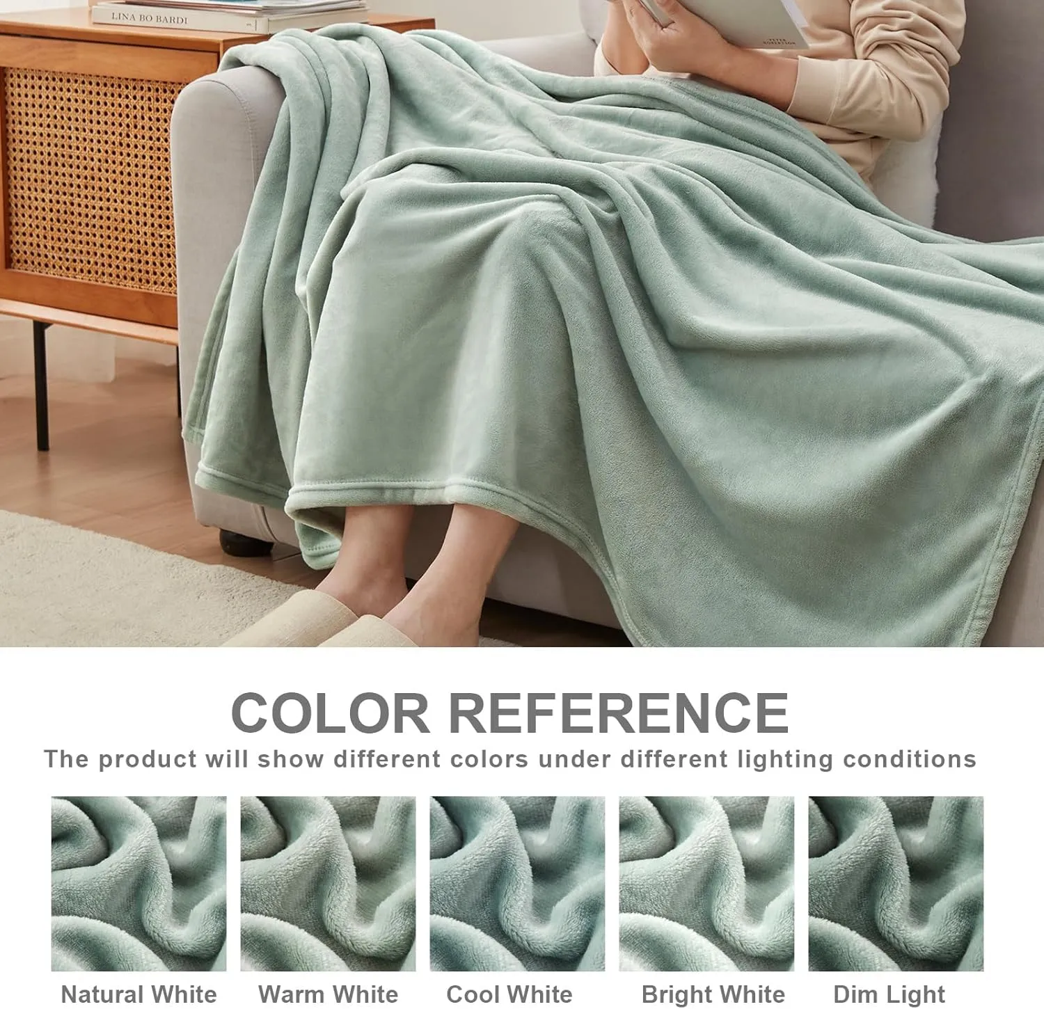 Hansleep Fleece Celadon Throw Blanket, Super Soft Flannel Fuzzy Plush Cozy Blanket for All Seasons, Celadon, Throw 50x60 Inches