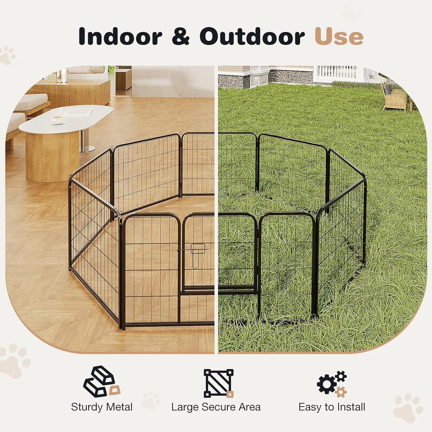 Heavy-Duty Iron Dog Playpen 8 Panel 24 Durable, Rust-Resistant Pet Fence for Indoor & Outdoor Use, Secure & Spacious Pet Play Area for Dogs, Puppies & Small Animals