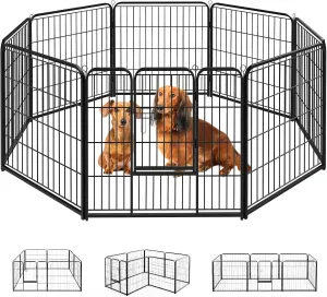Heavy-Duty Iron Dog Playpen 8 Panel 24 Durable, Rust-Resistant Pet Fence for Indoor & Outdoor Use, Secure & Spacious Pet Play Area for Dogs, Puppies & Small Animals