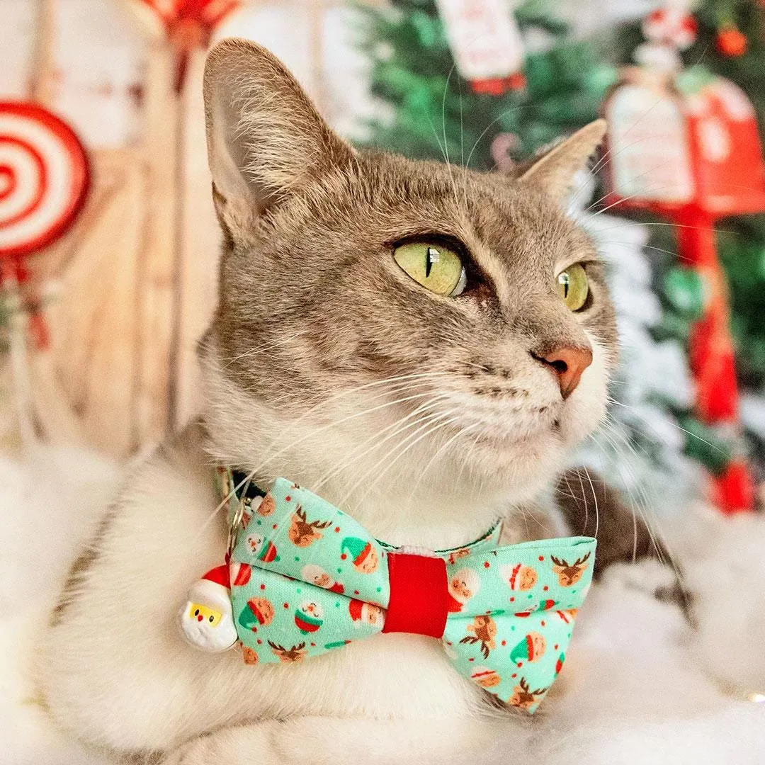 Holiday Cat Bow Tie - "Dear Santa" - Mint Christmas Santa Bow Tie for Cat / Elf, Elves, Reindeer, Snowman / Cat   Small Dog Bowtie