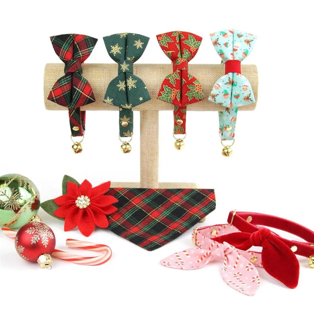 Holiday Cat Bow Tie - "Dear Santa" - Mint Christmas Santa Bow Tie for Cat / Elf, Elves, Reindeer, Snowman / Cat   Small Dog Bowtie