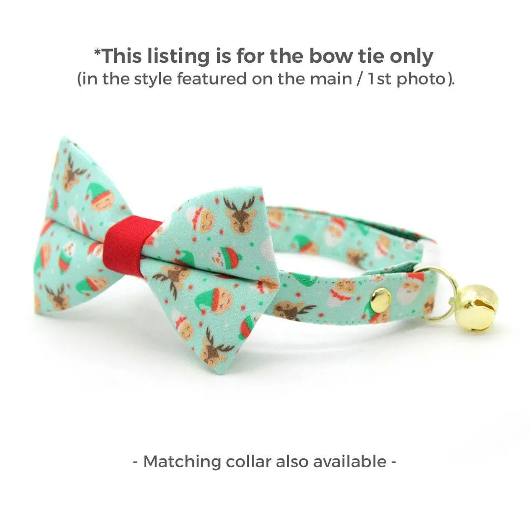 Holiday Cat Bow Tie - "Dear Santa" - Mint Christmas Santa Bow Tie for Cat / Elf, Elves, Reindeer, Snowman / Cat   Small Dog Bowtie