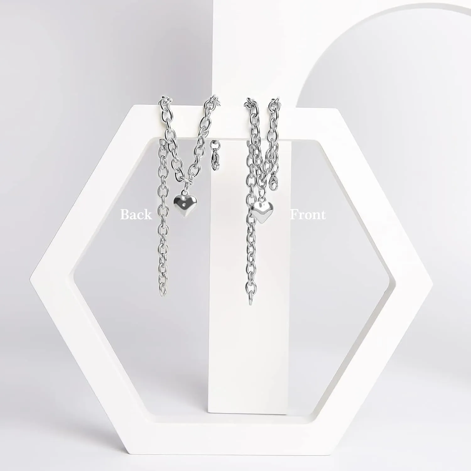 HOWWFALY Dog Collar and Cat Chain Necklace Stainless Steel Adjustable 18K Sliver Heart-Shaped Necklace for Small Pets Cats Kitten Puppy (Sliver, 7 inch)