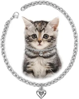 HOWWFALY Dog Collar and Cat Chain Necklace Stainless Steel Adjustable 18K Sliver Heart-Shaped Necklace for Small Pets Cats Kitten Puppy (Sliver, 7 inch)