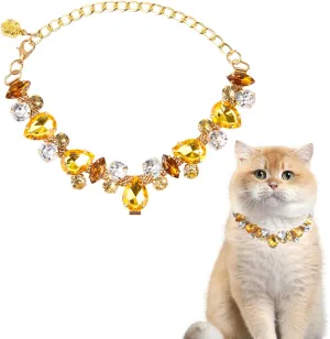 HOWWFALY Dog Collar and Cat Gold Chain Necklace Stainless Steel Adjustable Yellow Diamonds Collar with Cute Pet Paw for Small Medium Pets Cats Dogs Kitten Puppy