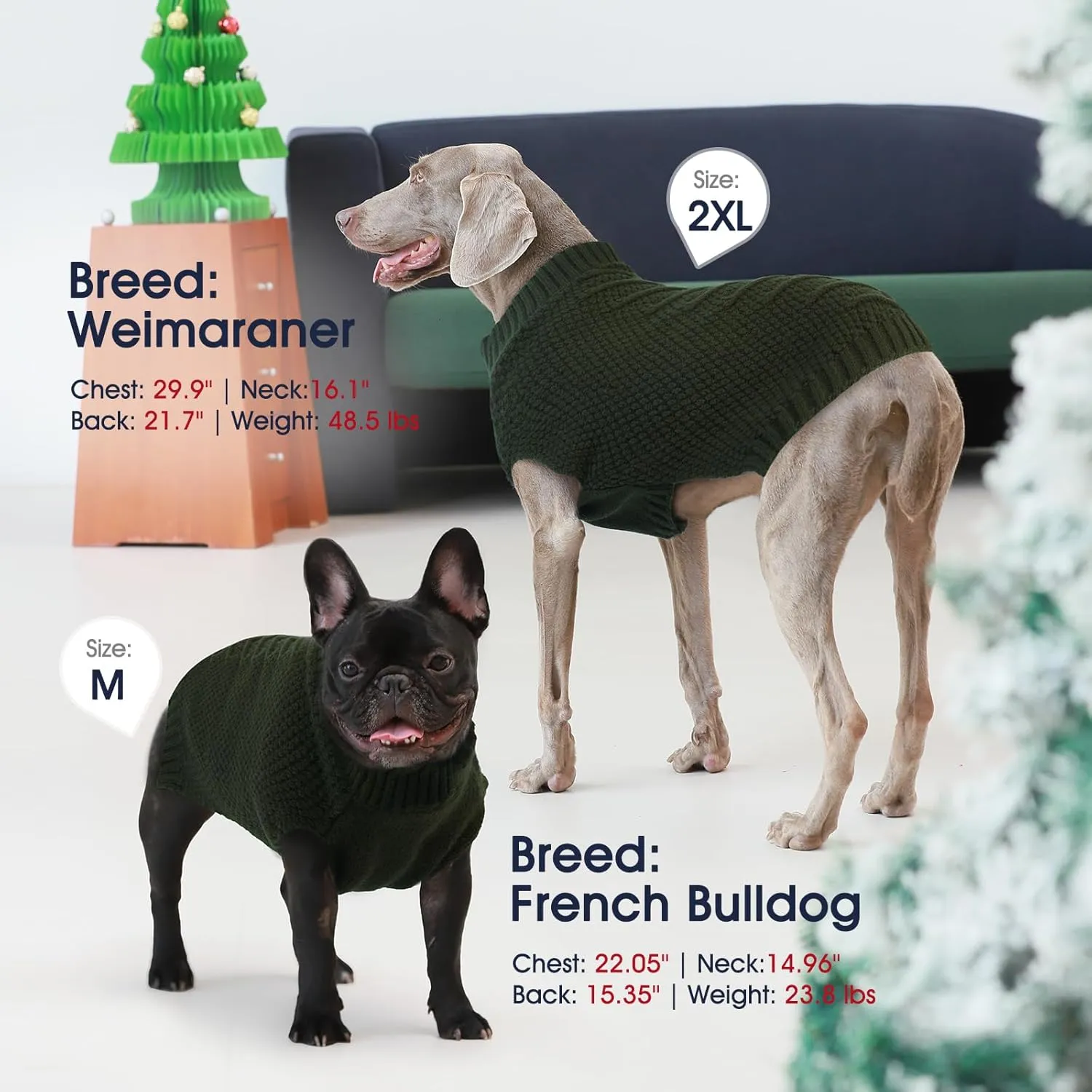 IECOii Dog Sweater,Dog Sweaters for Medium Dogs Girl and Boy,Thermal Knitted Dog Christmas Sweater for Cold Weather,Small Medium Dog Sweaters for Christmas Outfits,Pug,Dachshund Sweaters,Army-Green-M