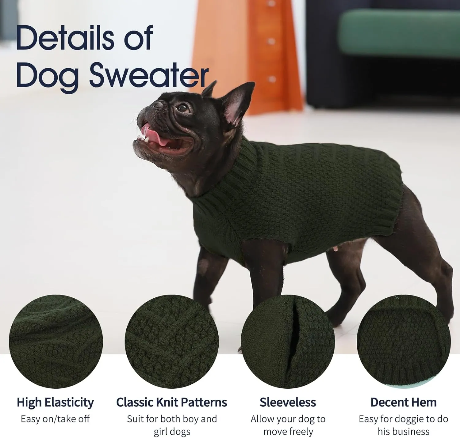IECOii Dog Sweater,Dog Sweaters for Medium Dogs Girl and Boy,Thermal Knitted Dog Christmas Sweater for Cold Weather,Small Medium Dog Sweaters for Christmas Outfits,Pug,Dachshund Sweaters,Army-Green-M