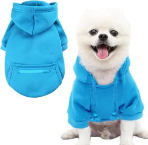 Jecikelon Pet Dog Cold Weather Coat with Pocket Winter Dog Hoodie Warm Puppy Clothes for Small Dogs Chihuahua Clothing (Small, Y02-Blue)
