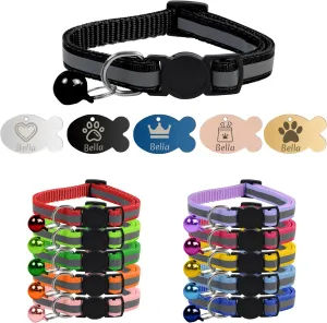 JeogYong Personalized Cat Collars with Stainless Steel Pet ID Tags for Cats & Dogs, Reflective Breakaway Cat Collar with Name Tag & Bell, Round Safety Buckle Adjustable Kitten Collar for Girls & Boys