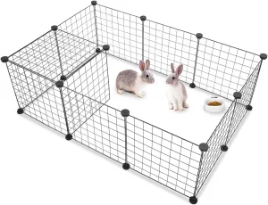 Large Pet Playpen Indoor Small Animal Cage,Portable Rabbit Playpen Metal Wire Pet Fence Yard Fence, DIY Plastic Enclosure for Small Animals,Guinea Pigs,Rabbits Kennel Crate Fence Tent,12 Panels, Black