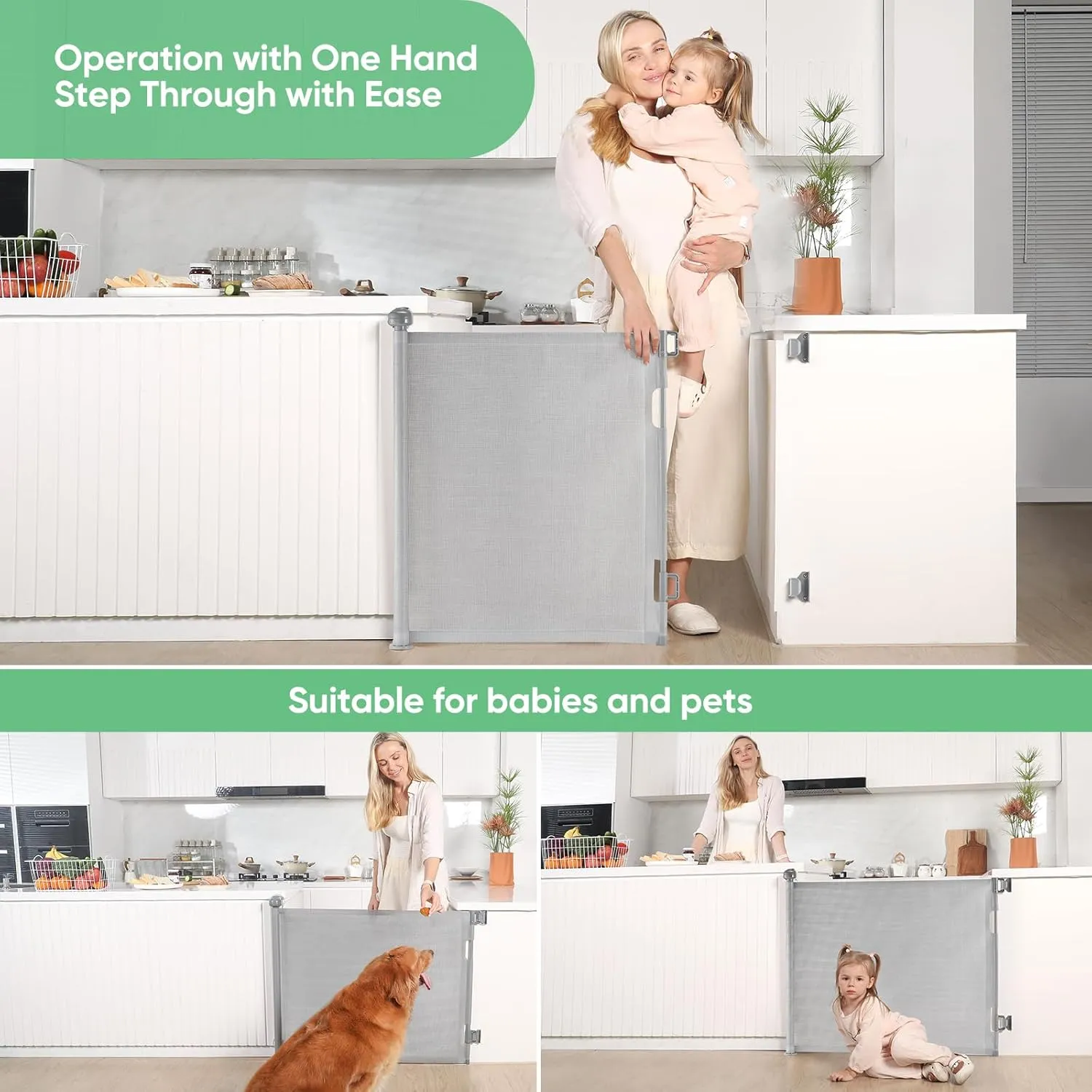Likzest Retractable Baby Gate, Mesh and Pet Gate 33/'' Tall, Extends up to 55/'' Wide, Child Safety Gates for Stairs Doorways Hallways, Dog Cat Indoor Outdoor (Gray), 6*18, SH20.006DC
