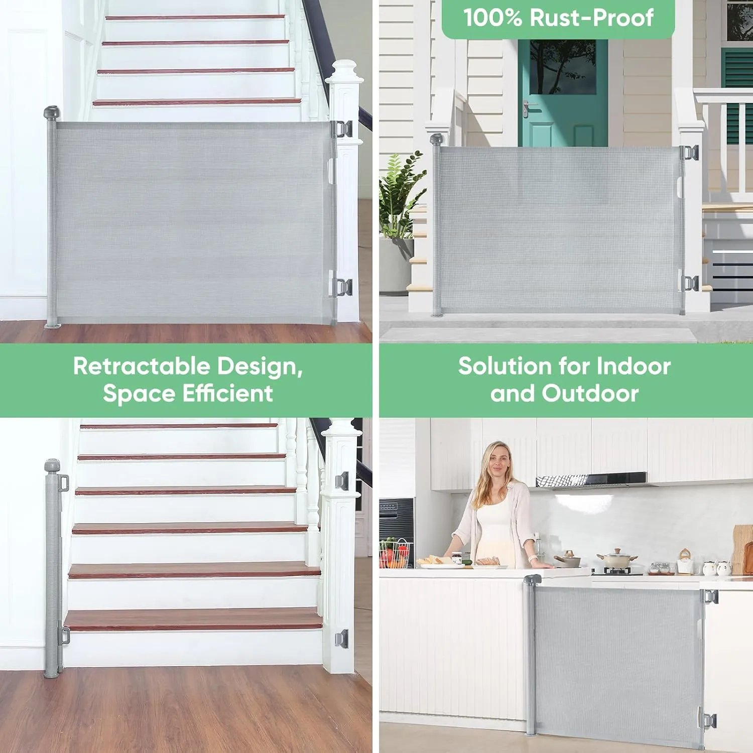 Likzest Retractable Baby Gate, Mesh and Pet Gate 33/'' Tall, Extends up to 55/'' Wide, Child Safety Gates for Stairs Doorways Hallways, Dog Cat Indoor Outdoor (Gray), 6*18, SH20.006DC