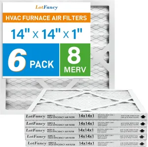 LotFancy 14x14x1 Air Filter MERV 8 Dust Defense (6-Pack) Pleated HVAC Furnace Air Filters, Replacement for Home AC & Heating Systems, Actual Size: 13.75" x 13.75" x 0.75"