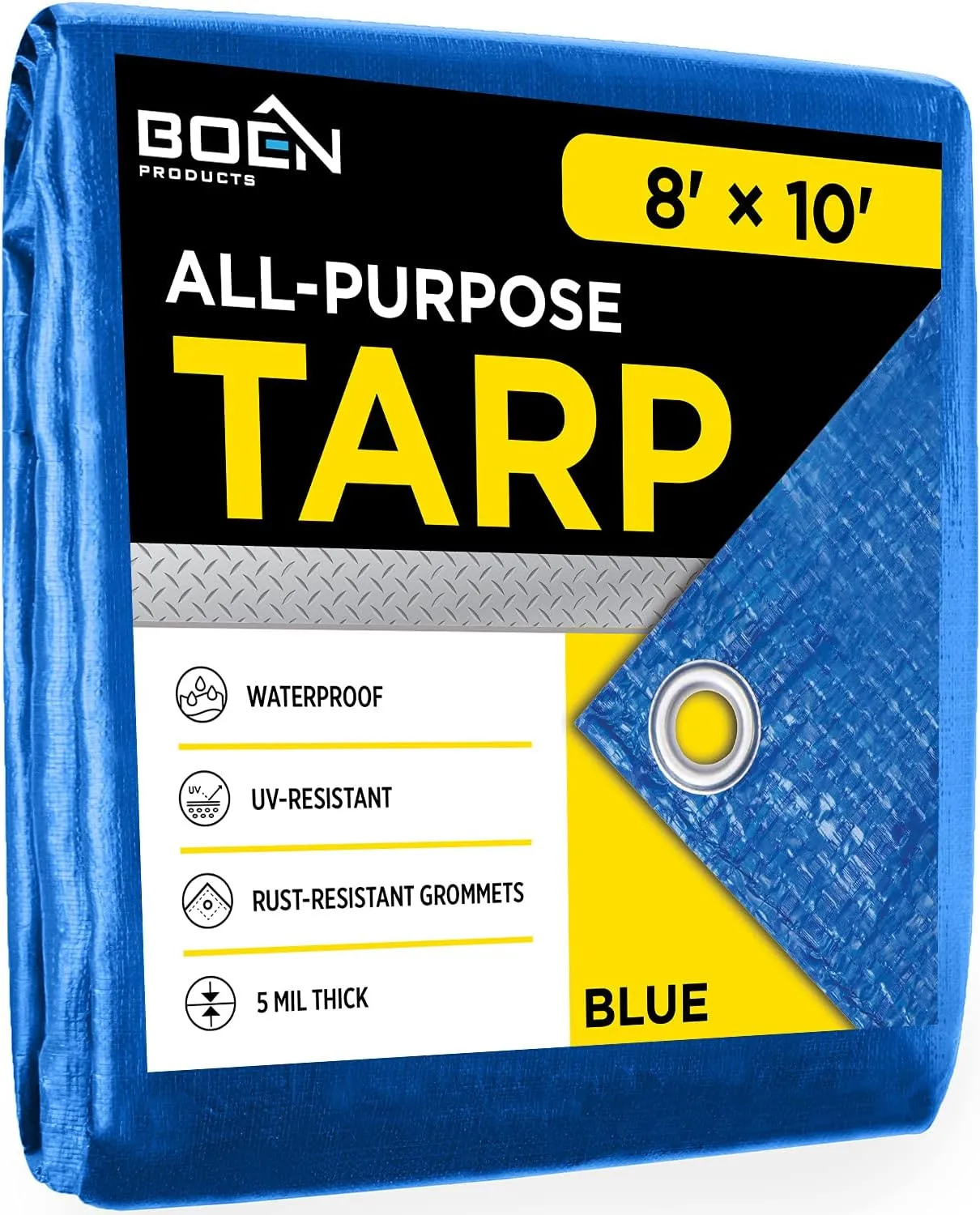 Multi-Purpose Large Tarp Waterproof Cover | Blue, 8' x 10' 5 Mil Thick | Rip Proof Tarps | Thick Weave Material, UV Resistant Great for Tarpaulin Canopy Tent, Boat, RV or Pool Cover