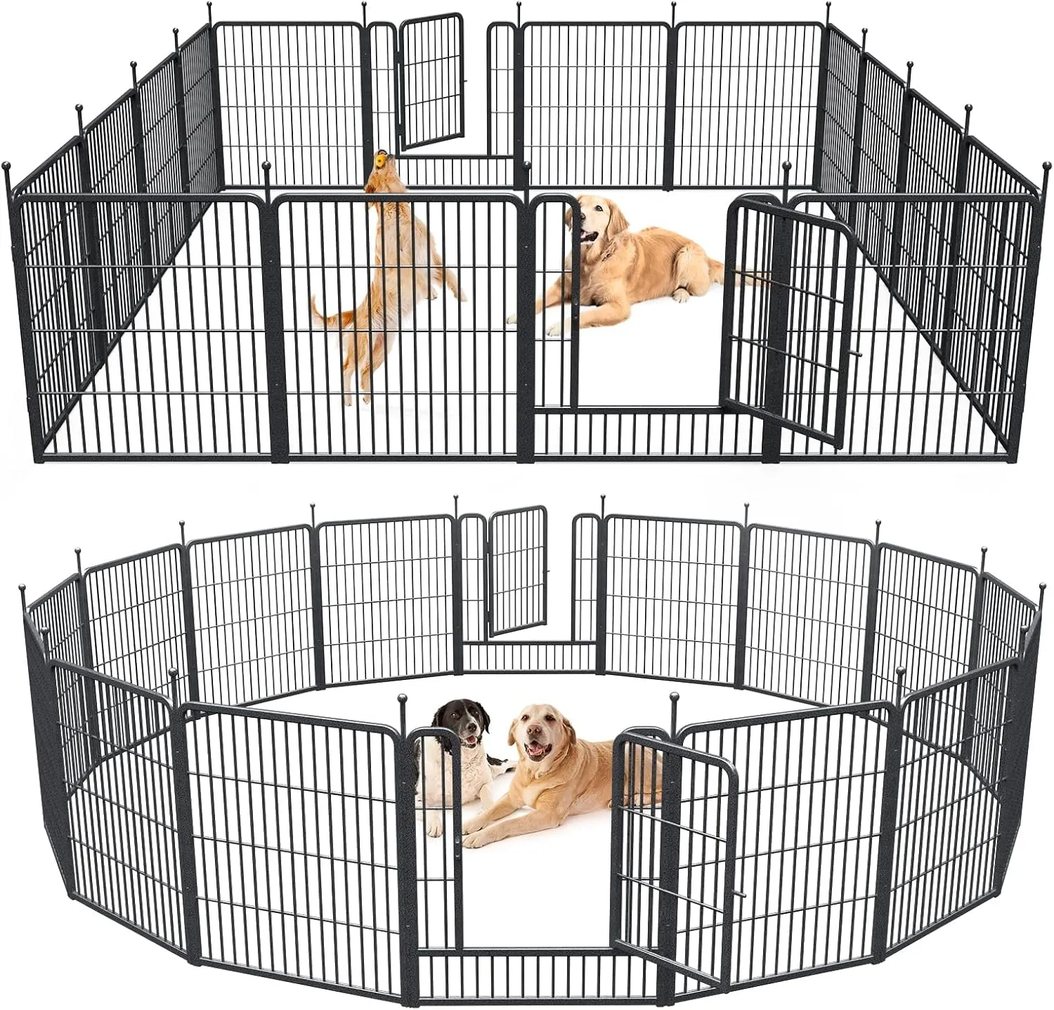 Musen Dog Playpen Indoor Outdoor, 16 Panels Dog Pen 32" Height Dog Fence Exercise with Doors for Large/Medium/Small Dogs, Portable Pet Playpen for Yard RV Camping, Hammer Paint Finish (Patent Pending)