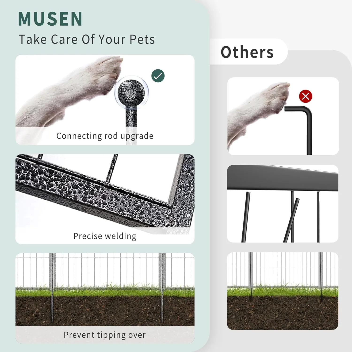 Musen Dog Playpen Indoor Outdoor, 16 Panels Dog Pen 32" Height Dog Fence Exercise with Doors for Large/Medium/Small Dogs, Portable Pet Playpen for Yard RV Camping, Hammer Paint Finish (Patent Pending)