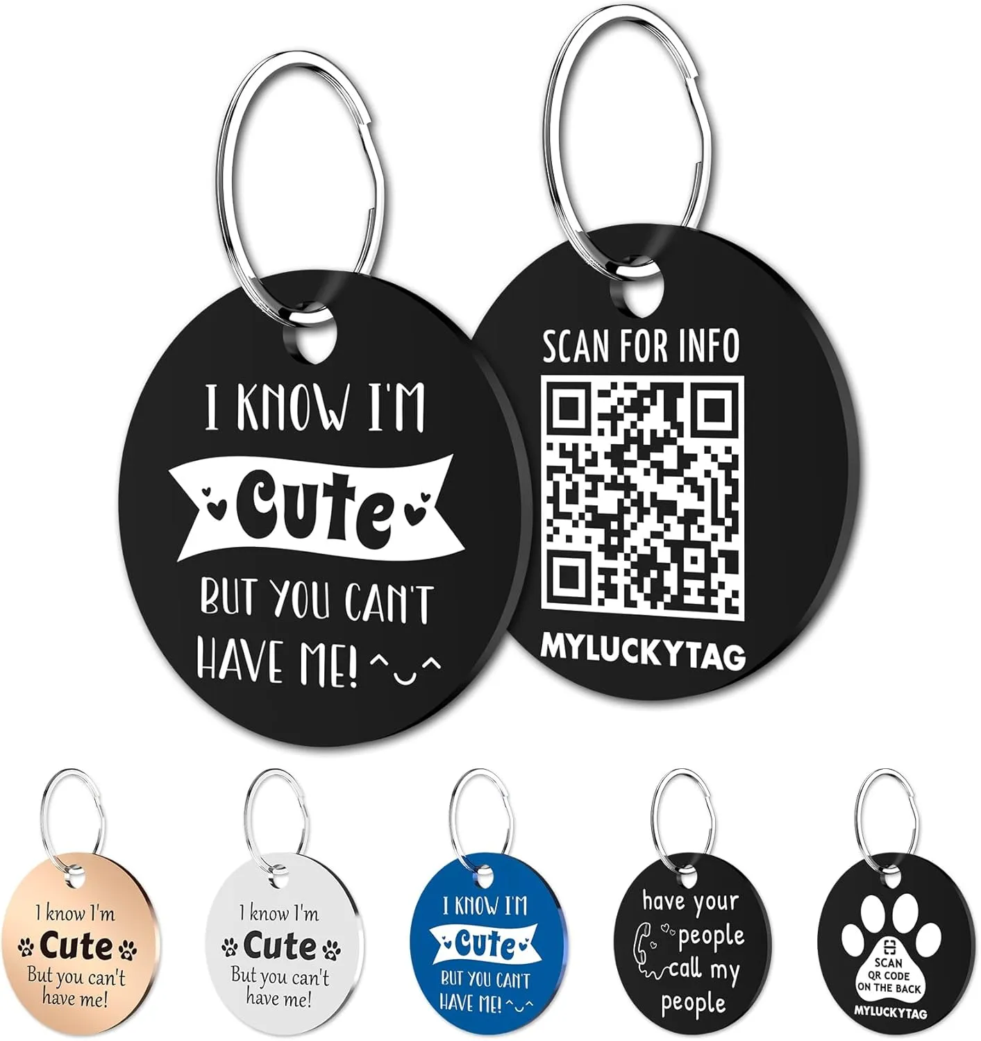 MYLUCKYTAG QR Code Stainless Steel Pet ID Tag - Personalized Online Profile, Location Alert Email, Digital and Durable Dog Collar Tag, Engraved
