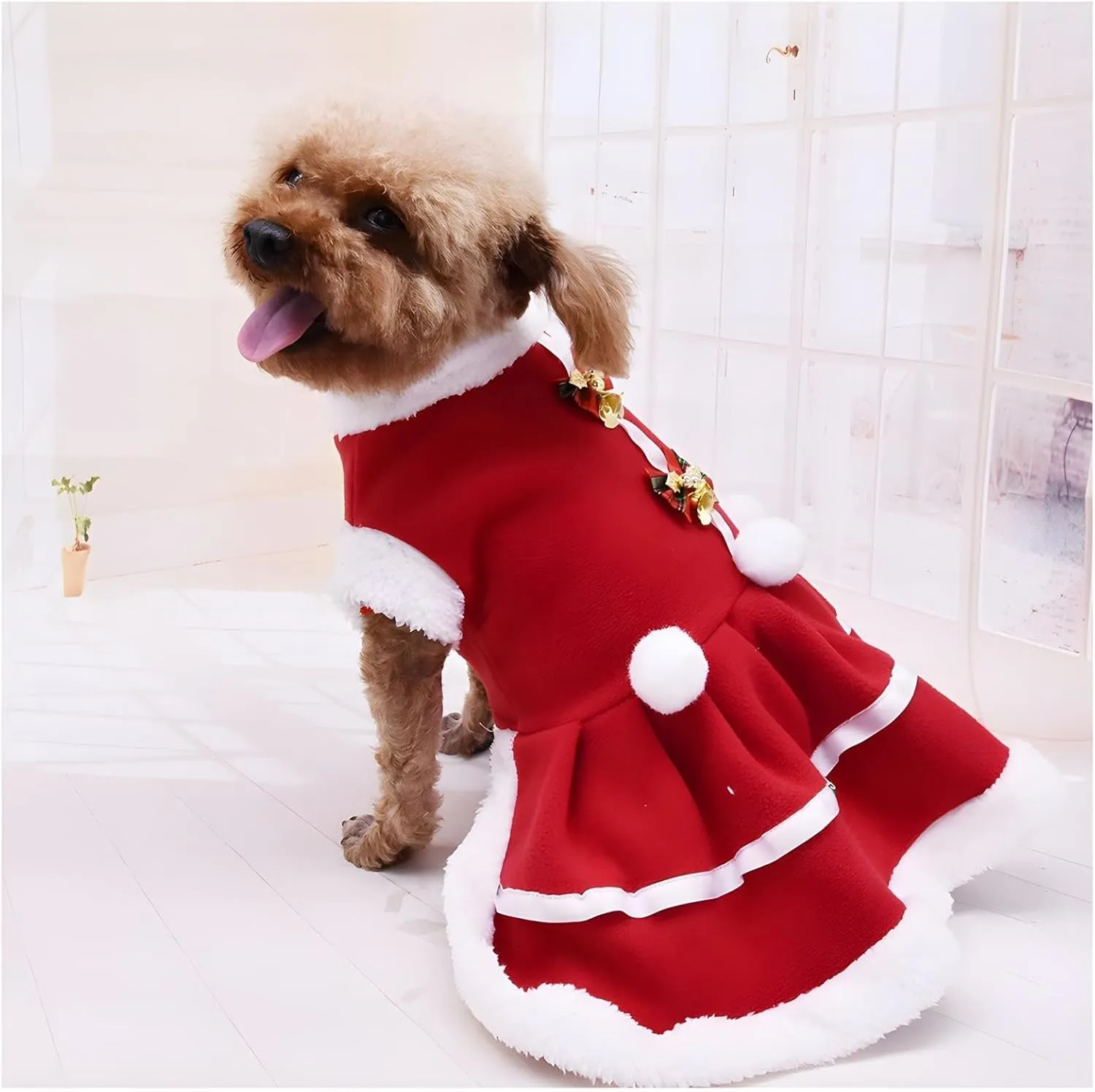 NACOCO Dog Christmas Dress Pet Red Skirt Dog Santa Suit Dog Warm Hoodies Puppy Cat Apparel Winter(M)