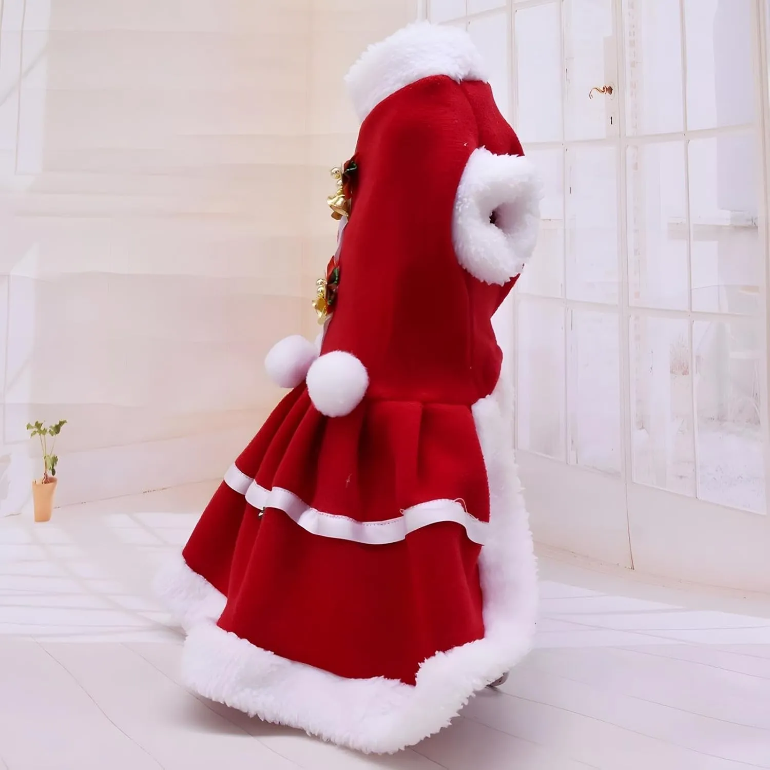 NACOCO Dog Christmas Dress Pet Red Skirt Dog Santa Suit Dog Warm Hoodies Puppy Cat Apparel Winter(M)