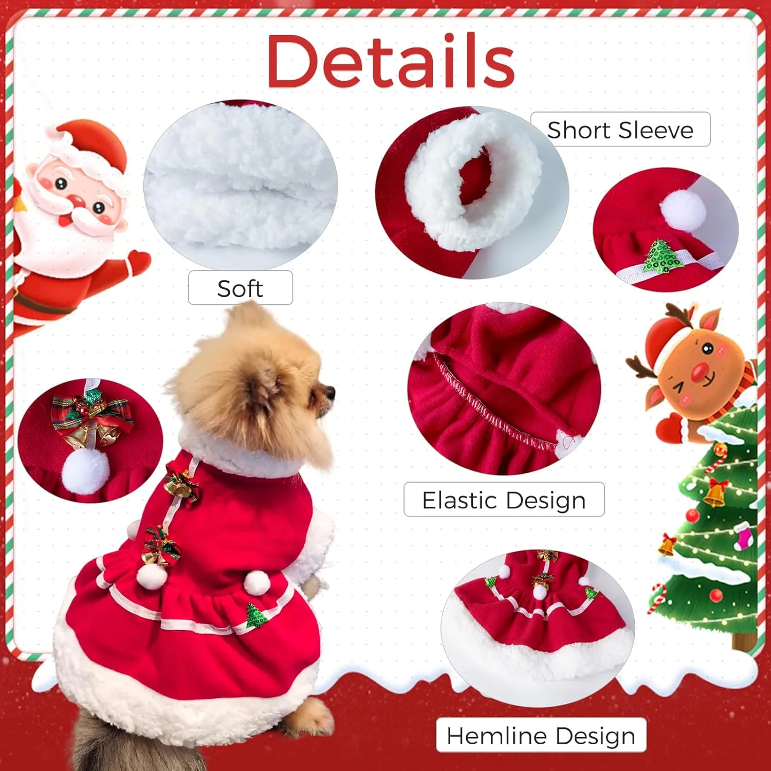 NACOCO Dog Christmas Dress Pet Red Skirt Dog Santa Suit Dog Warm Hoodies Puppy Cat Apparel Winter(M)