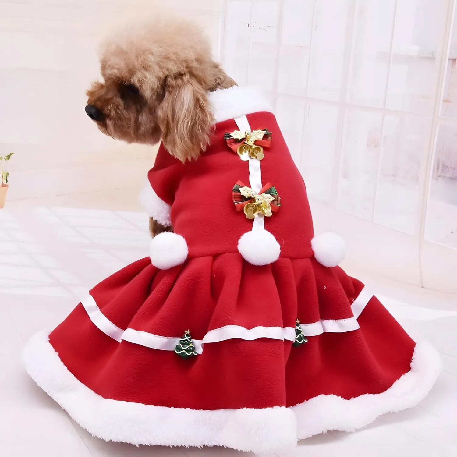 NACOCO Dog Christmas Dress Pet Red Skirt Dog Santa Suit Dog Warm Hoodies Puppy Cat Apparel Winter(M)