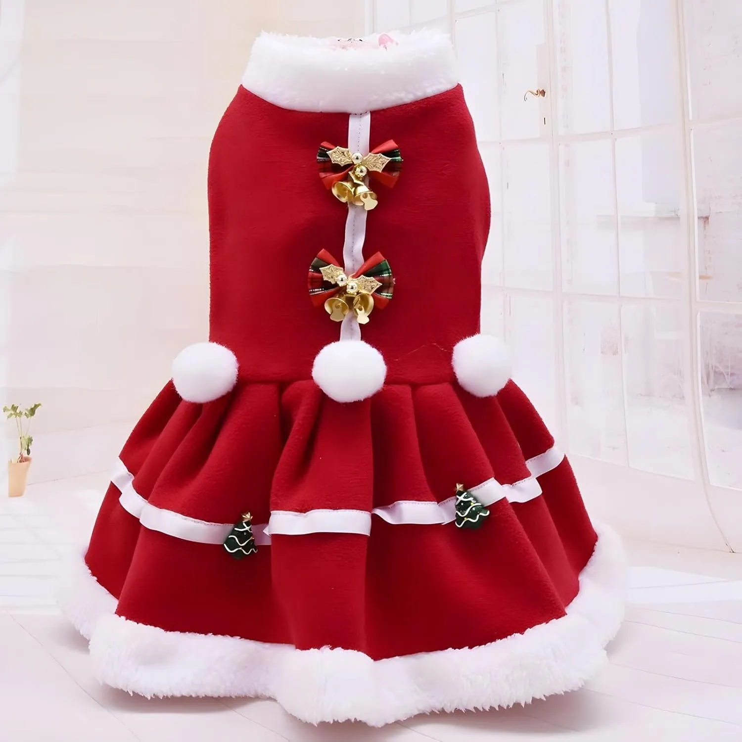 NACOCO Dog Christmas Dress Pet Red Skirt Dog Santa Suit Dog Warm Hoodies Puppy Cat Apparel Winter(M)