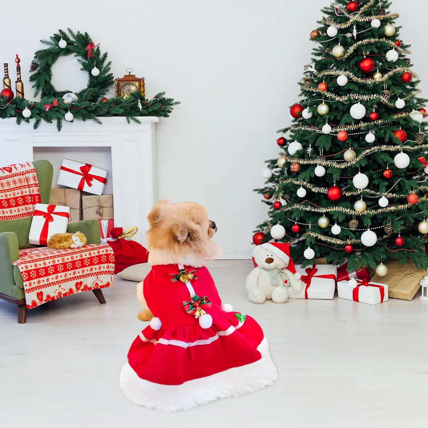 NACOCO Dog Christmas Dress Pet Red Skirt Dog Santa Suit Dog Warm Hoodies Puppy Cat Apparel Winter(M)