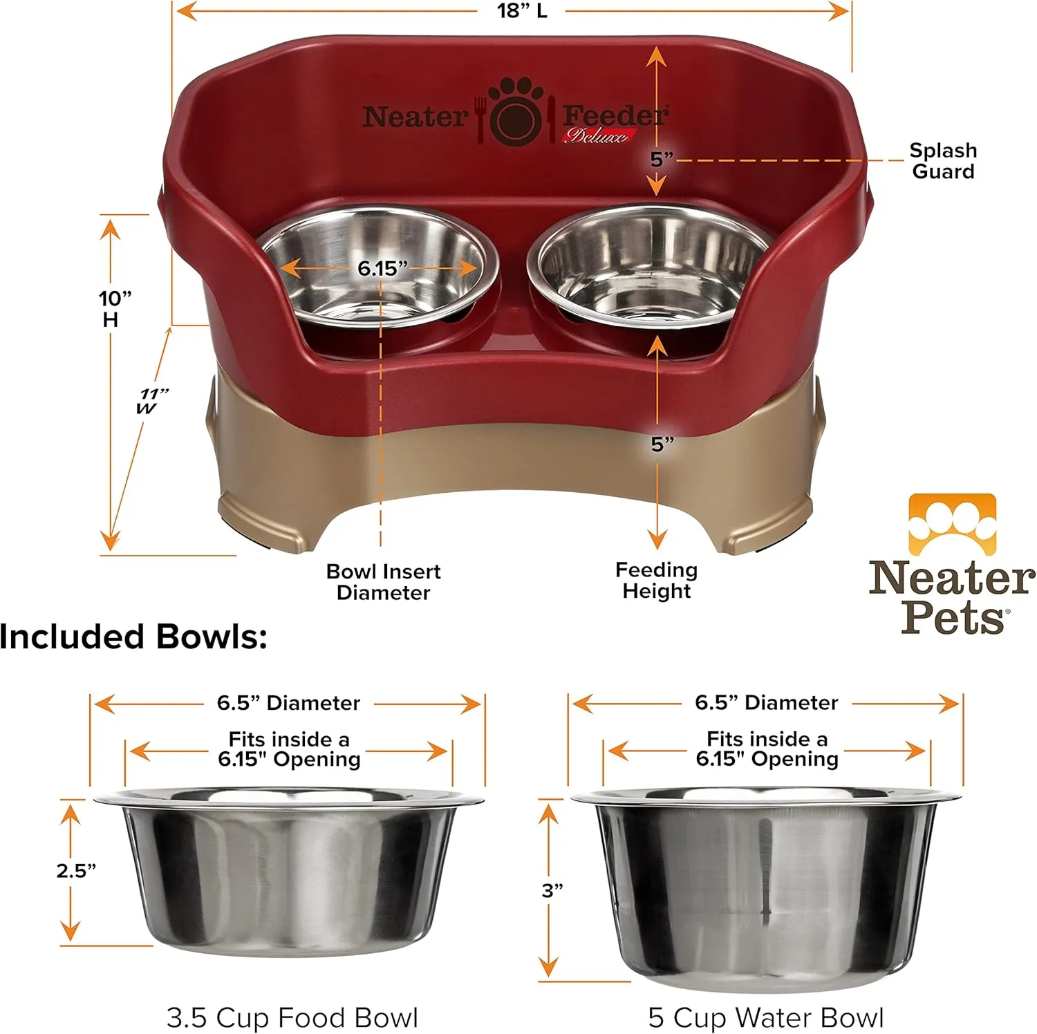 Neater Feeder Deluxe Mess Proof Dog Bowls Elevated Medium Sized Dog Breed  Made in USA  No Spill Raised Dog Food Bowl Stand  Stainless Steel Food and Water Bowl Set, Pet Feeding Station, Cranberry