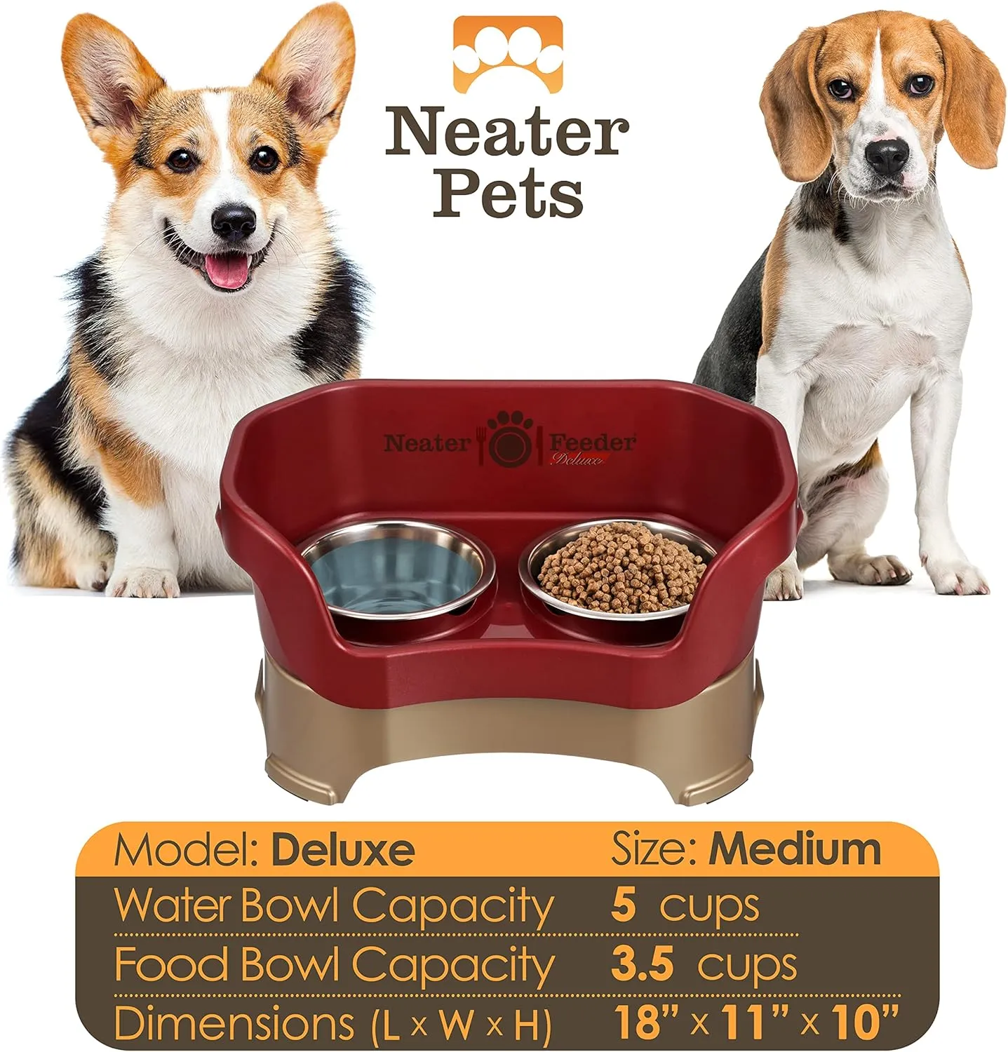 Neater Feeder Deluxe Mess Proof Dog Bowls Elevated Medium Sized Dog Breed  Made in USA  No Spill Raised Dog Food Bowl Stand  Stainless Steel Food and Water Bowl Set, Pet Feeding Station, Cranberry