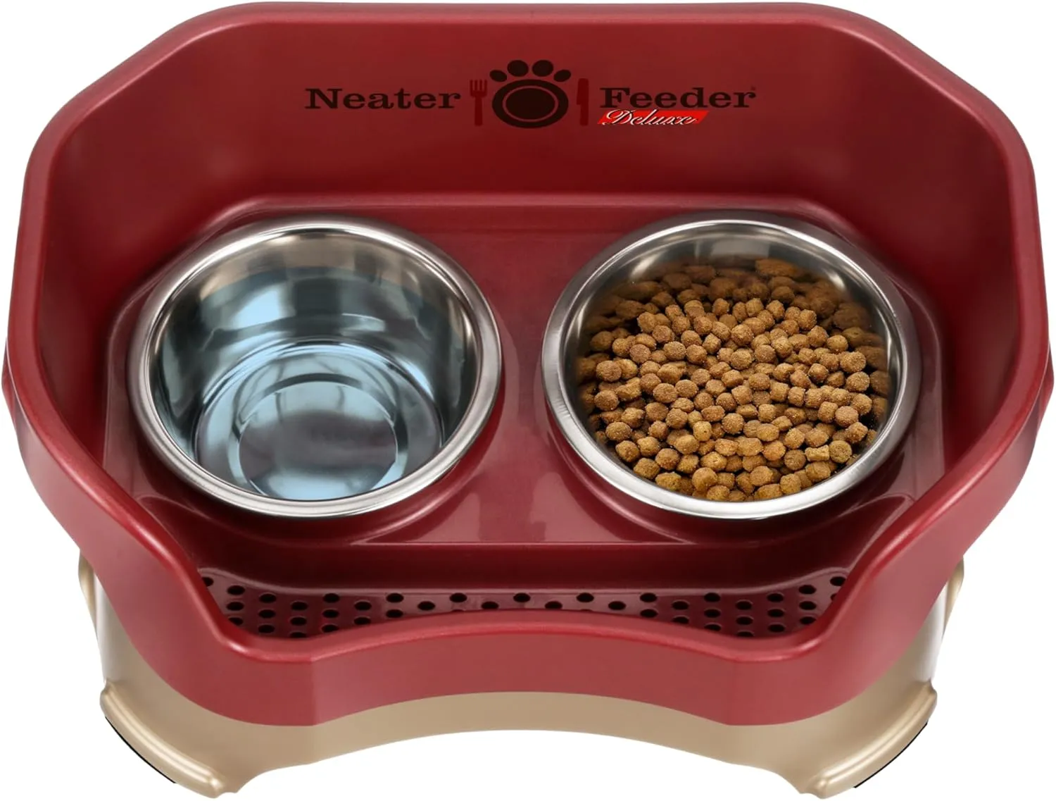 Neater Feeder Deluxe Mess Proof Dog Bowls Elevated Medium Sized Dog Breed  Made in USA  No Spill Raised Dog Food Bowl Stand  Stainless Steel Food and Water Bowl Set, Pet Feeding Station, Cranberry