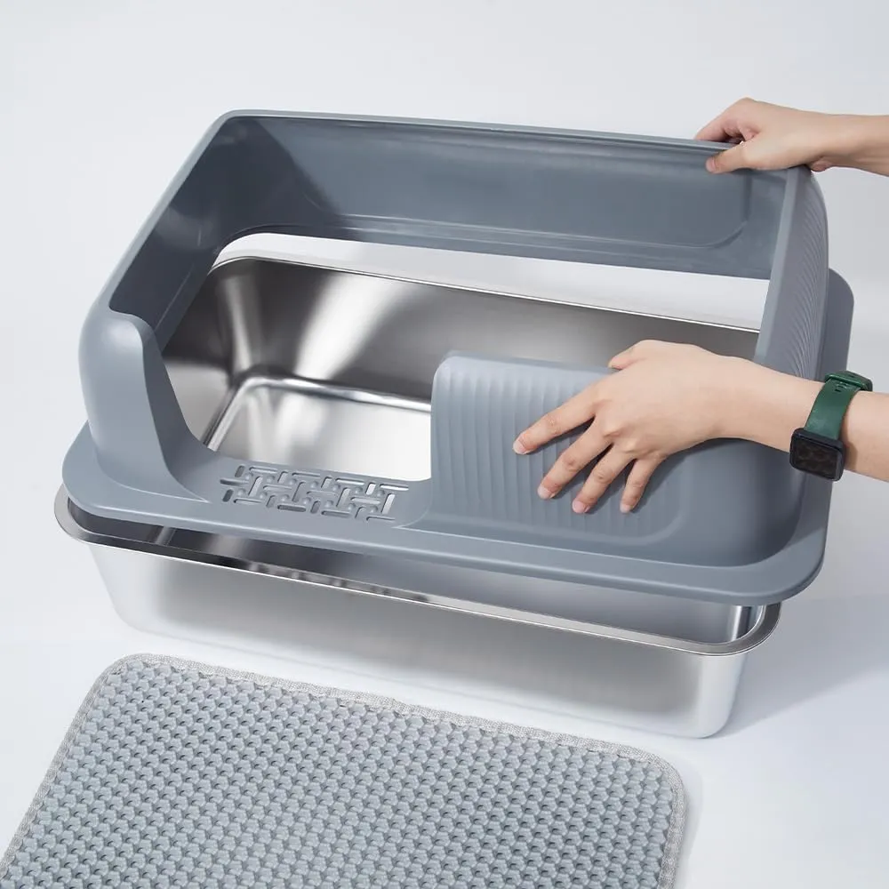 Nyutu Stainless Steel Litter Box 2 Pack, 23.6"x15.8"x12"(Height) XL Stainless Steel Cat Litterbox with Lid, Easy Clean Non Stick No Smell Side Entry Extra Large Metal Litter Boxes with High Sides