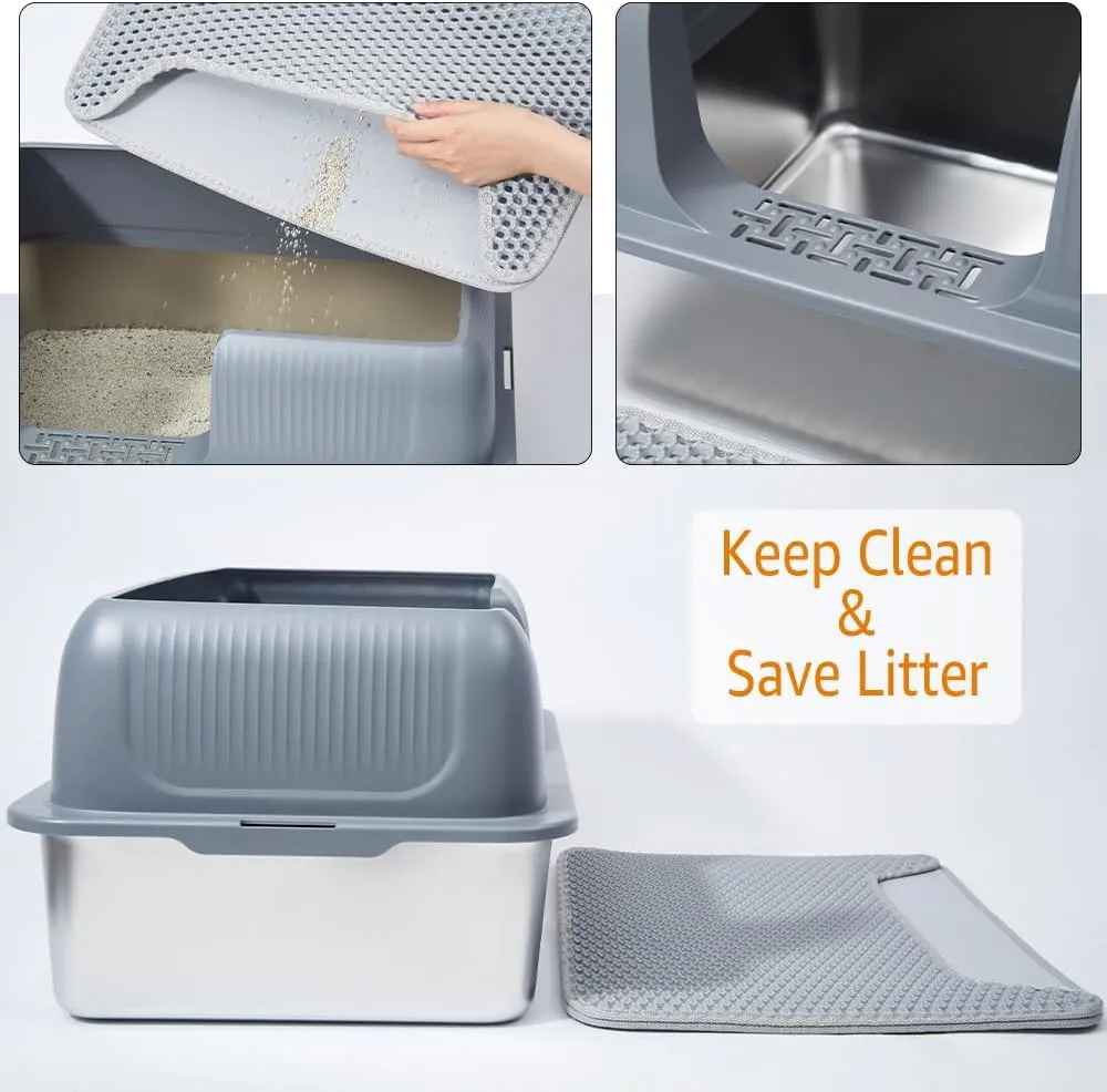 Nyutu Stainless Steel Litter Box 2 Pack, 23.6"x15.8"x12"(Height) XL Stainless Steel Cat Litterbox with Lid, Easy Clean Non Stick No Smell Side Entry Extra Large Metal Litter Boxes with High Sides